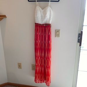 Lily Rose white and red/orange maxi dress NWT